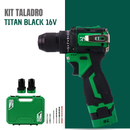 Kit Taladro y Atornillador Profesional Titan Black Liviano y Compacto + REGALO: 2 Baterías de Repuesto y Kit de Brocas